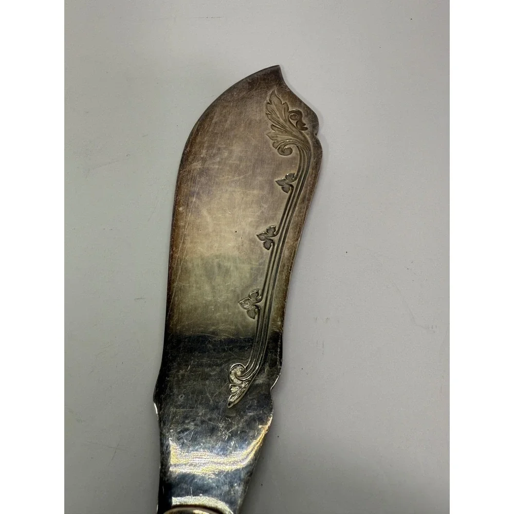 Vintage EPNS Silver Plate Butter Knife Engraved Floral Scroll Dark Handle